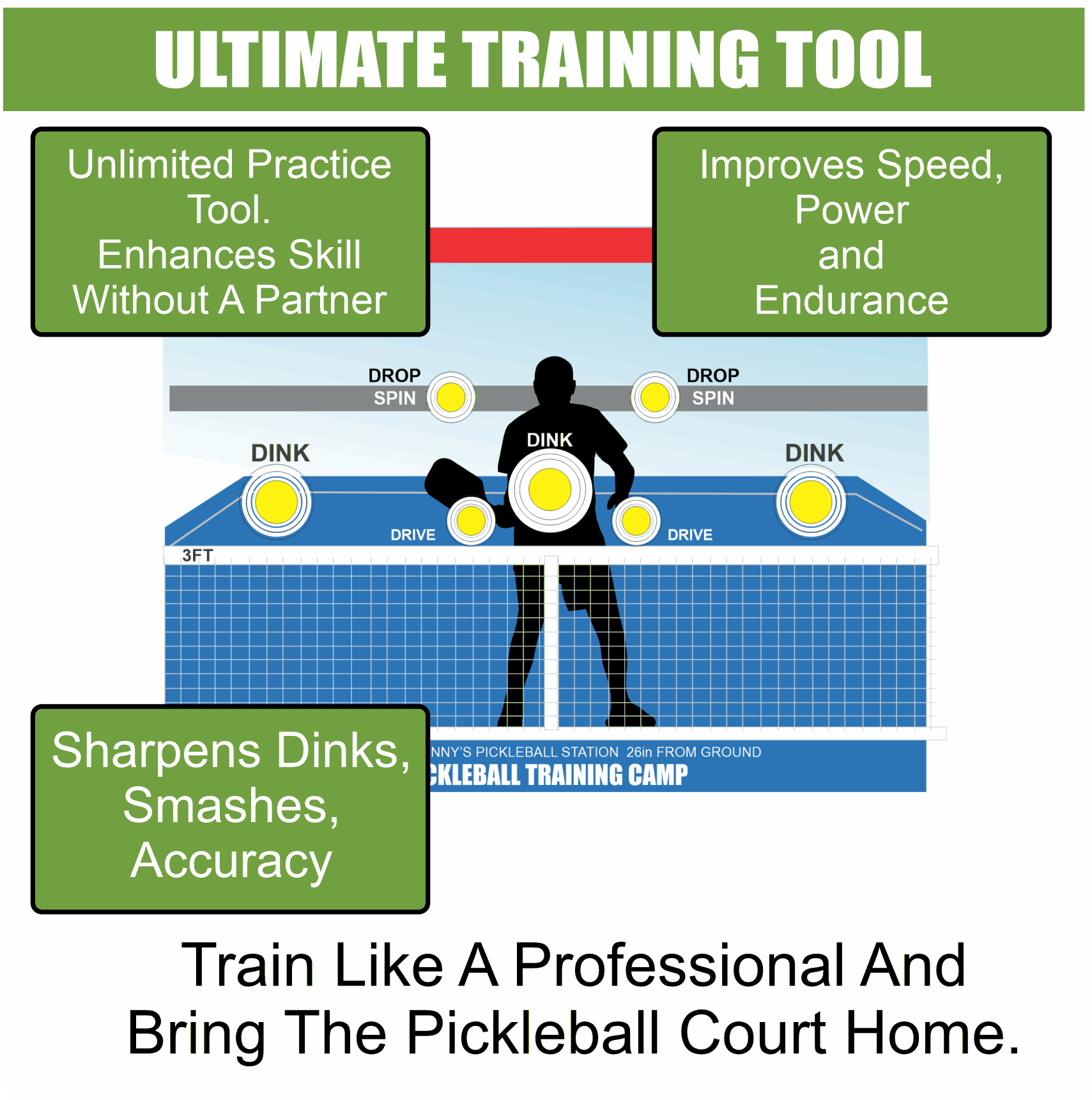 PICKLEBALL TRAINING BACKBOARD WITH GRAPHICS