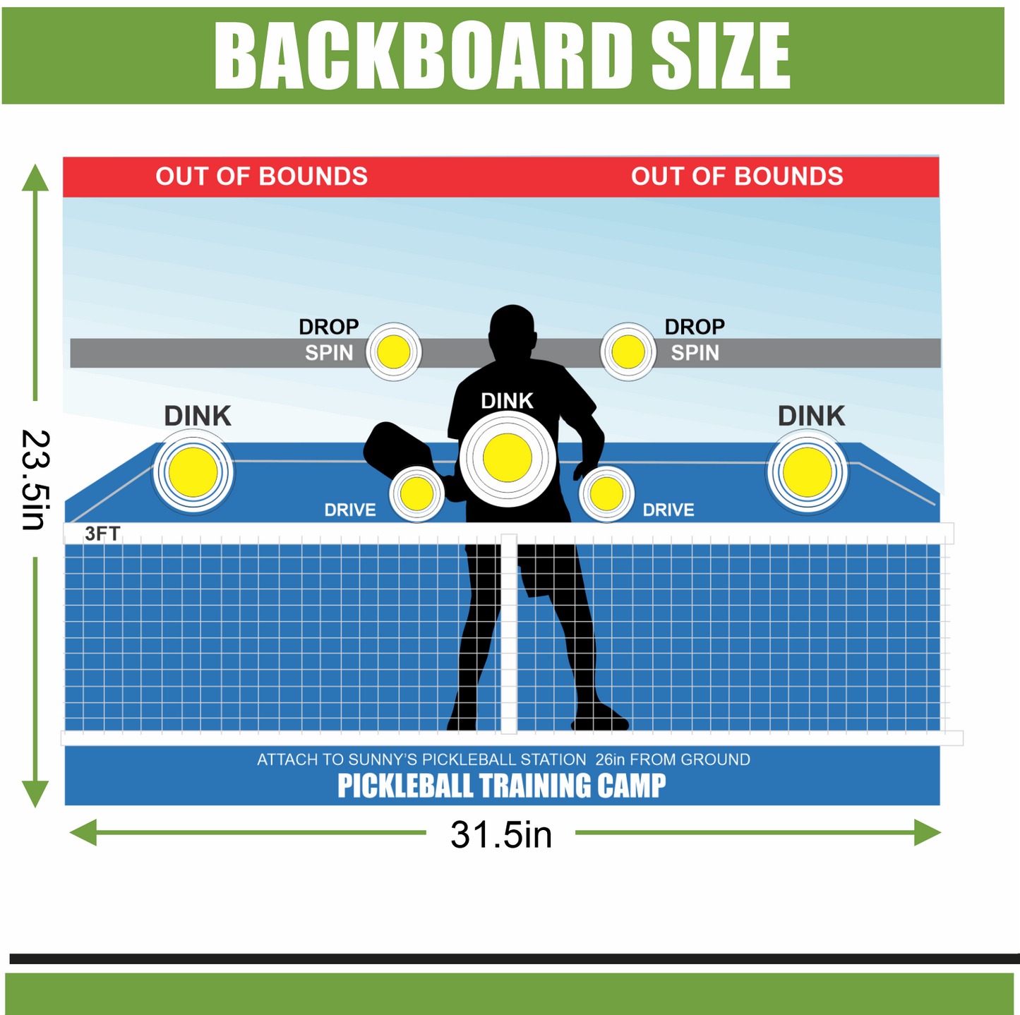 PICKLEBALL TRAINING BACKBOARD WITH GRAPHICS